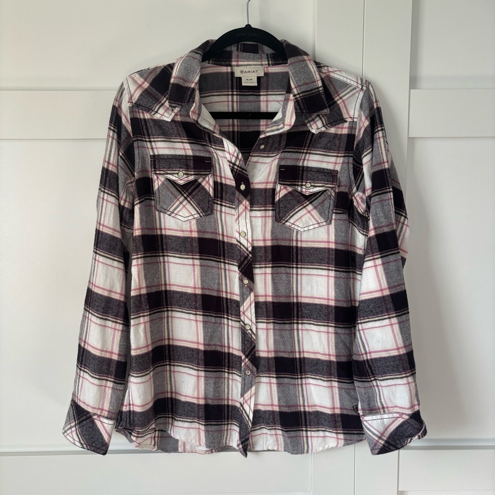 Ariat Pink and Black Plaid Shirt